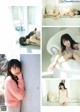 A collage of photos of a woman laying on a couch.